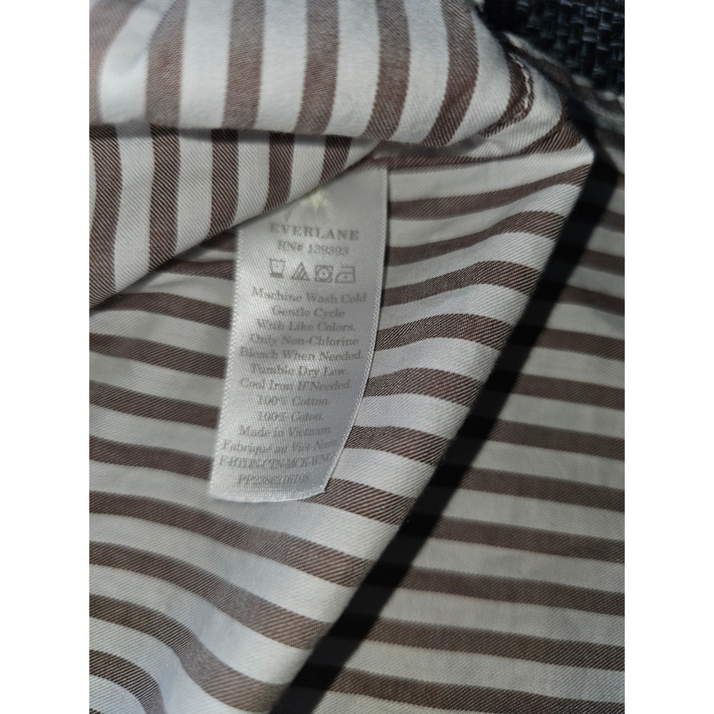 Everlane Mock Neck Ruffle Blouse Womens 6 Brown Striped New Cotton Button Back - Picture 5 of 7